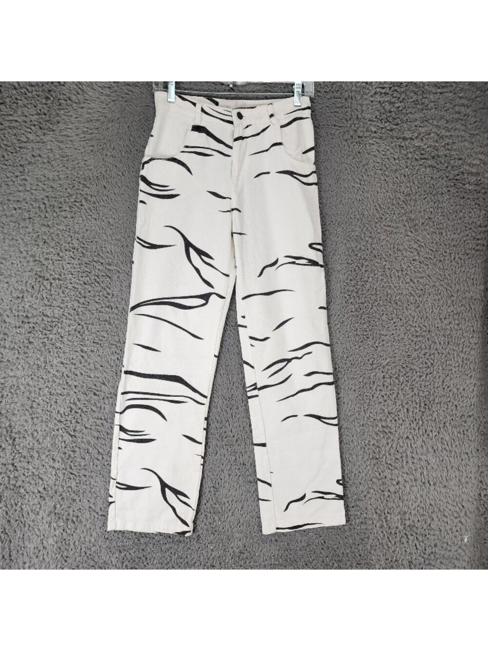 Blush Boutique Jeans Womens Small White Zebra Stripe Mid 100% Cotton Straight